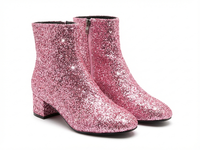 Bottine rose à paillettes Synthétique Femme - Scintillantes, élégantes avec fermeture éclair moderne - three_quarter_view