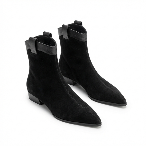 Bottine chelsea noir Daim Femme - Santiags élégantes au bout pointu - three_quarter_view