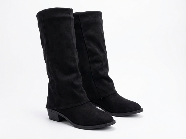 Santiag haute noir Daim Synthétique Femme - Silhouette élégante avec bout arrondi - three_quarter_view