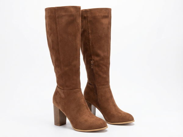 Santiag mi-haute marron Daim Synthétique Femme - Élégance rétro avec bout pointu - three_quarter_view