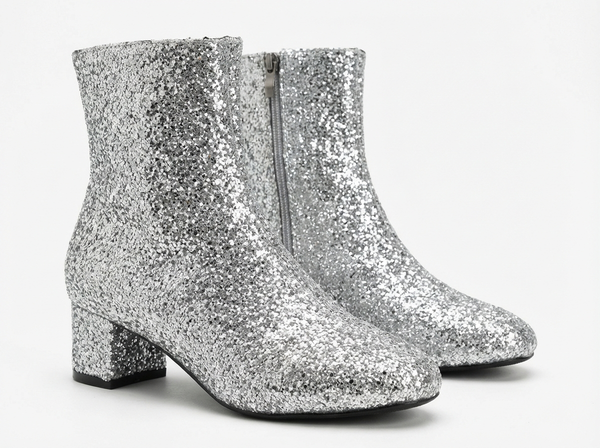 Bottine à talon argenté à paillettes Synthétique Femme - Santiags argentées à paillettes étincelantes - three_quarter_view