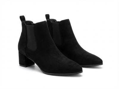 Bottine chelsea noir Daim Femme - Santiags sophistiquées bout pointu et talon carré - three_quarter_view