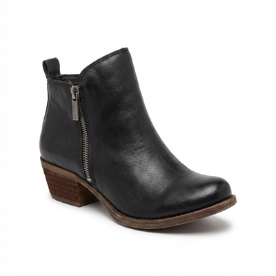 Santiag mi-haute noir Simili Cuir Femme - Design épuré avec fermeture éclair latérale - three_quarter_view