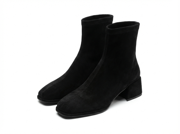 Bottine à talon noir Daim Synthétique Femme - Style western moderne avec bout carré - three_quarter_view