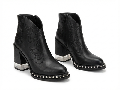 Santiag basse noir Synthétique Femme - Broderies western et clous métalliques audacieux - three_quarter_view