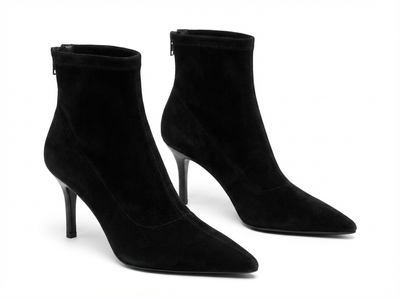 Bottine à talon noir Daim Synthétique Femme - Bottines santiags modernes à talons aiguilles - three_quarter_view