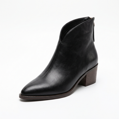 Santiag basse noir Simili Cuir Femme - Élégance moderne avec talon carré - three_quarter_view