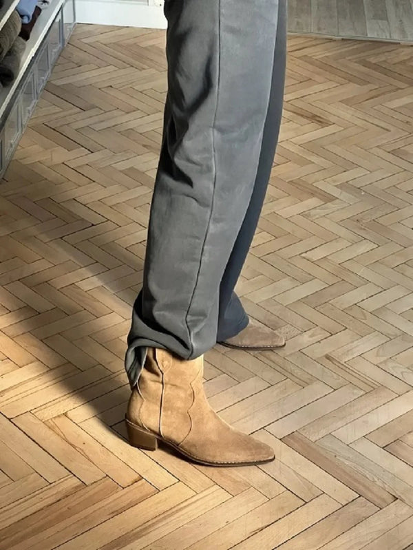 Santiag basse vert Daim Femme - Bout pointu avec coutures western discrètes