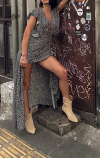 Santiag mi-haute vert Daim Femme - Talon carré et bout pointu western 4