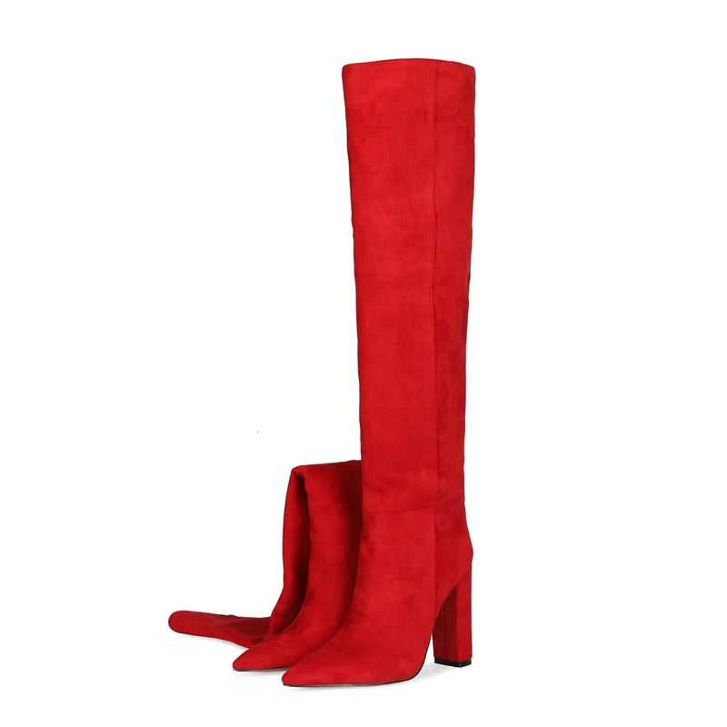 Santiag haute rouge Daim Synthétique Femme - Talon carré, audace rouge vif