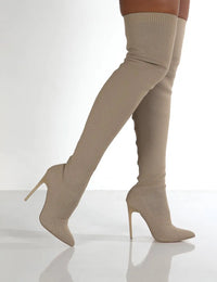 Santiag haute beige Synthétique Femme - Élégance audacieuse à talons aiguilles 4