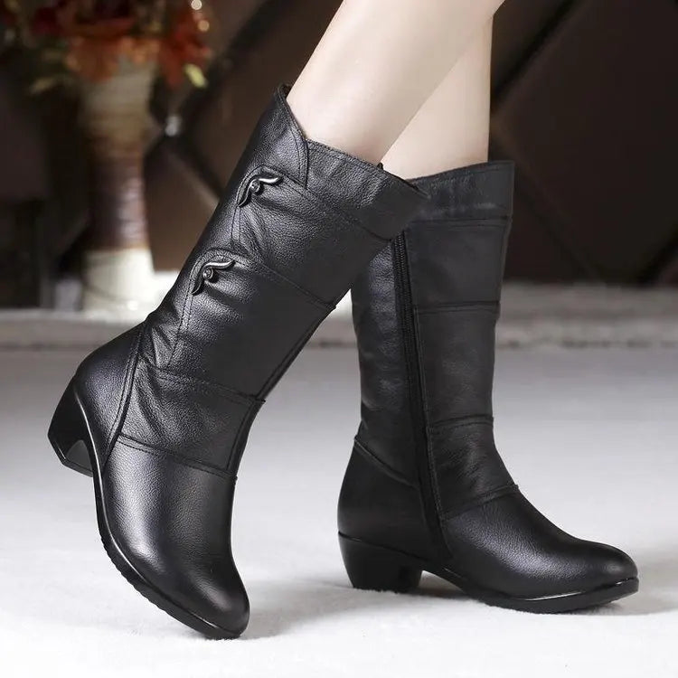 Santiag mi-haute noir Simili Cuir Femme - Boucles métalliques et bout arrondi élégant 8