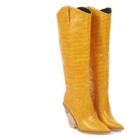 Santiag haute jaune Simili Cuir Femme - Motif crocodile élégant avec talon incliné 4