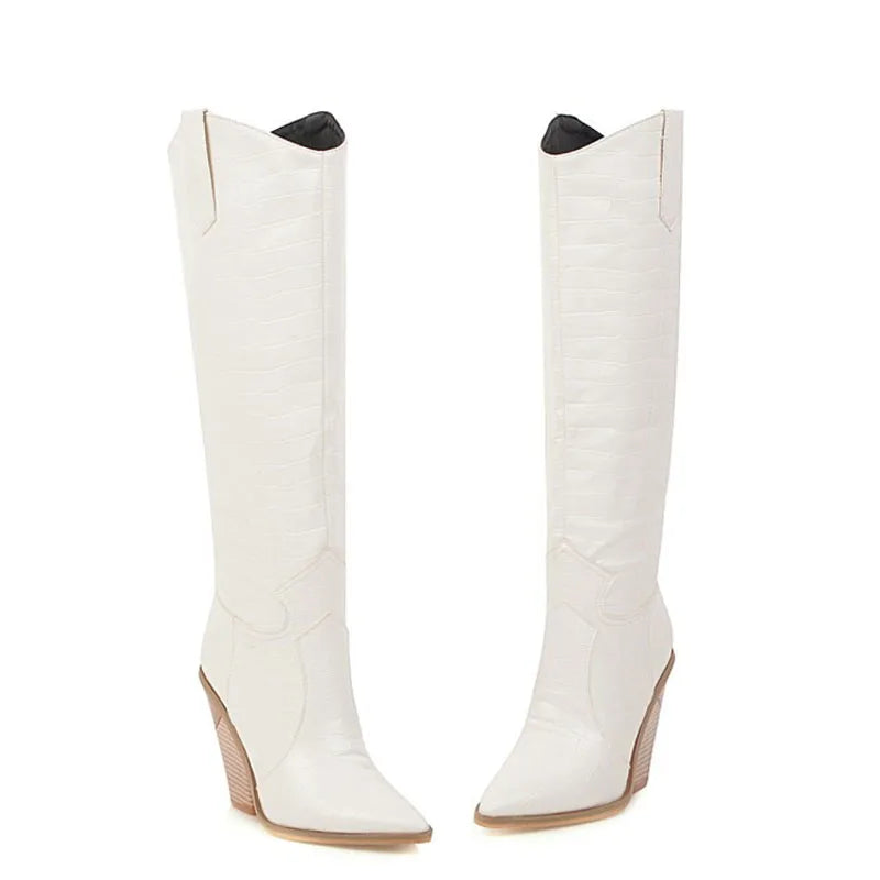 Santiag haute blanc Synthétique Femme - Talon compensé, motif python élégant 5