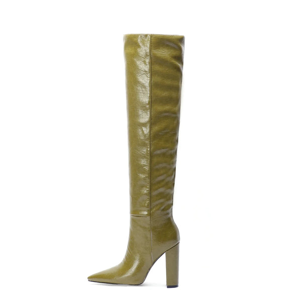 Santiag haute vert Daim Synthétique Femme - Élégance moderne avec bout pointu