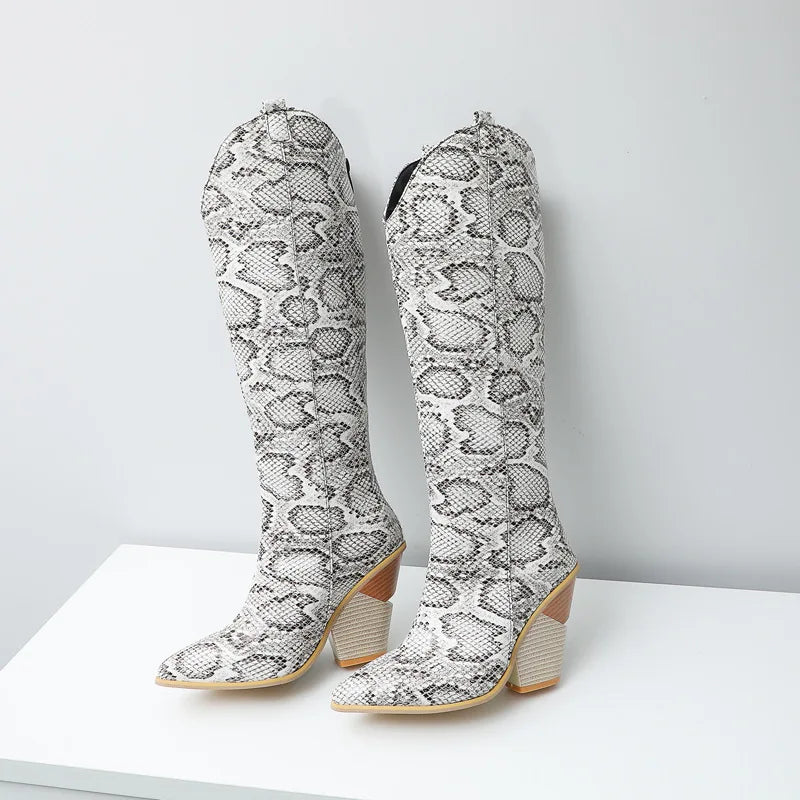 Santiag mi-haute gris Daim Femme - Motif serpent chic et audacieux 2