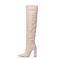 Botte haute beige Daim Synthétique Femme - Santiags beige, talon carré moderne 2