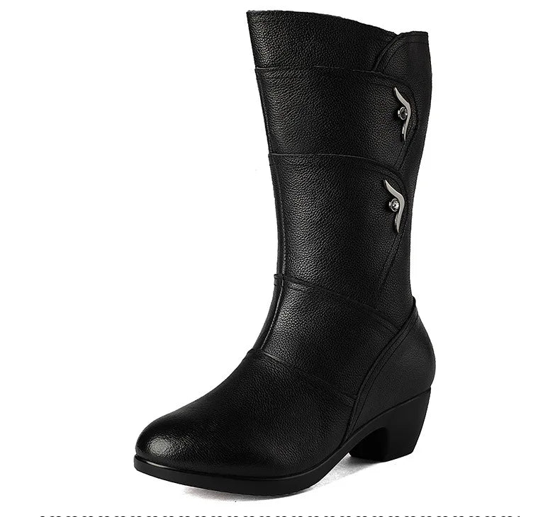 Santiag mi-haute noir Simili Cuir Femme - Boucles métalliques et bout arrondi élégant 2