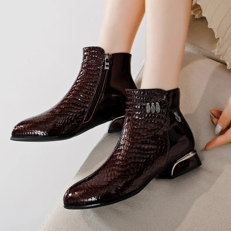 Bottine à talon marron foncé Cuir Femme - Bottines python avec talon métallique élégant 2
