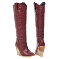 Santiag haute rouge Synthétique Femme - Texture crocodile et talons inclinés 2