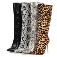 Santiag haute gris Synthétique Femme - Bottes python élégantes à talon aiguille 2