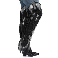 Santiag haute noir Simili Cuir Femme - Bottes brillantes à franges élégantes 5