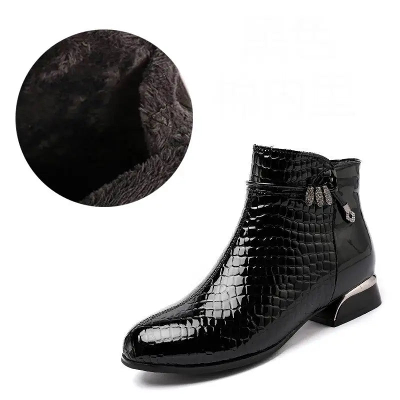 Bottine à talon noir Cuir Femme - Santiags à texture crocodile et nœud 4