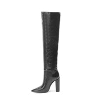 Santiag haute marron Daim Synthétique Femme - Bout pointu et talons carrés épais 1