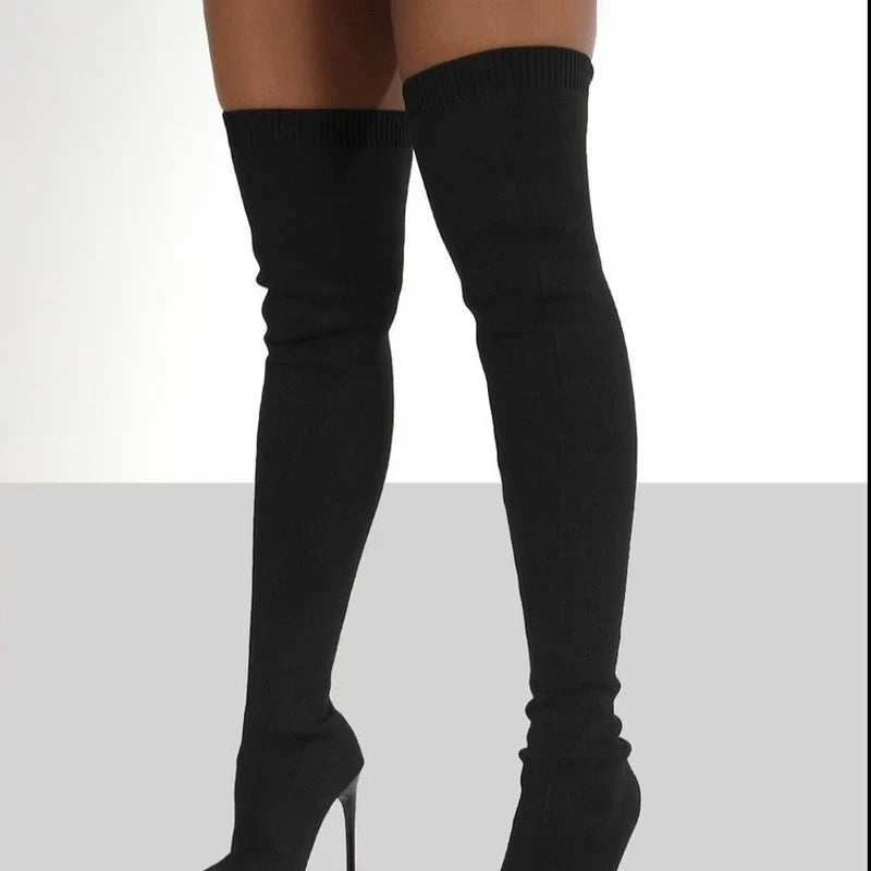 Botte haute noir Synthétique Femme - Santiags noires modernes à talon aiguille 2