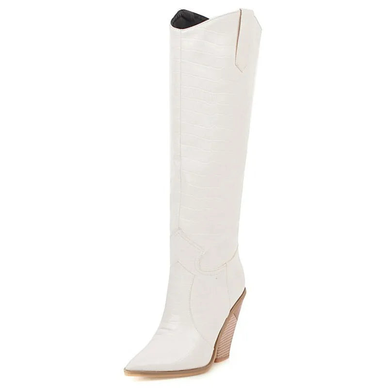 Santiag haute blanc Synthétique Femme - Talon compensé, motif python élégant 4