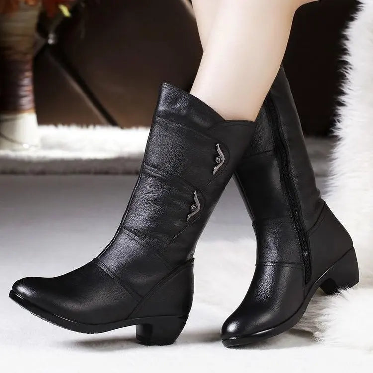 Santiag mi-haute noir Simili Cuir Femme - Boucles métalliques et bout arrondi élégant 6