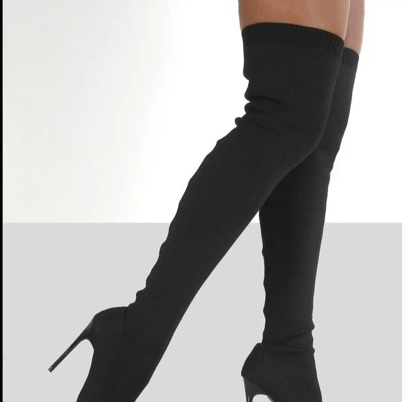 Botte haute noir Synthétique Femme - Santiags noires modernes à talon aiguille 3