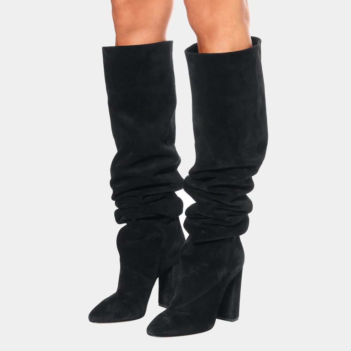 Botte haute noir Daim Synthétique Femme - Talon bloc, design épuré sans ornement 4