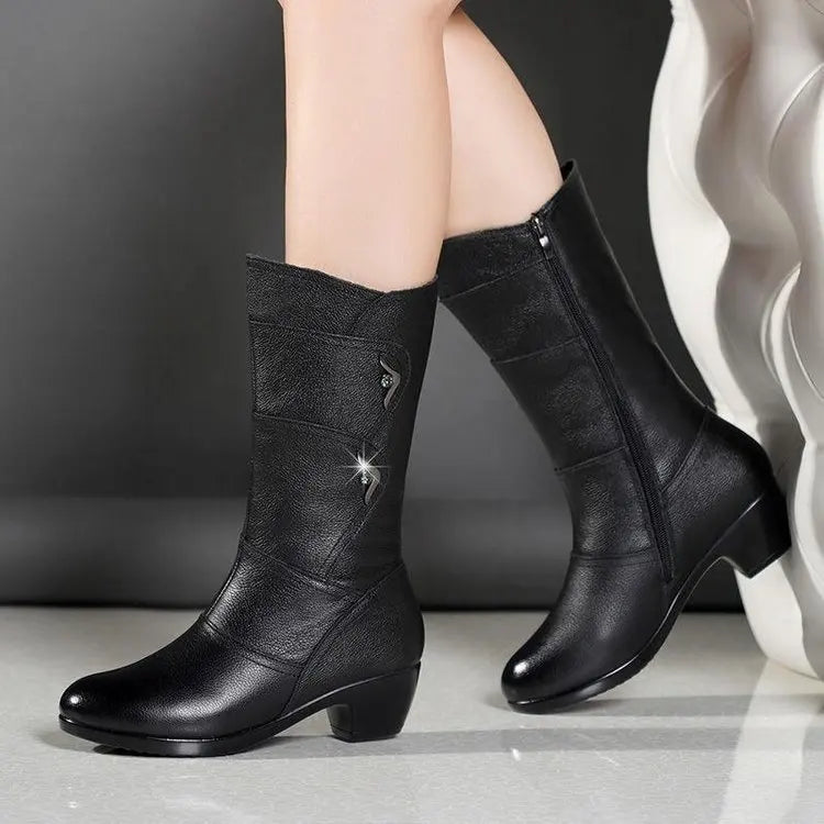 Santiag mi-haute noir Simili Cuir Femme - Boucles métalliques et bout arrondi élégant 7