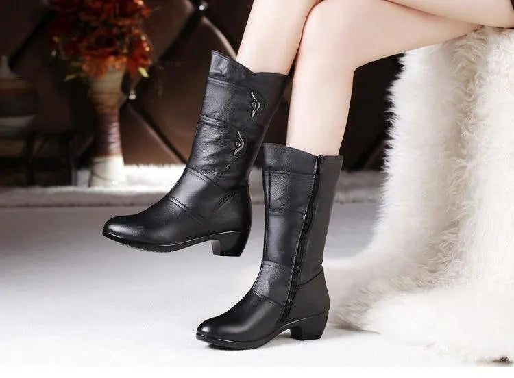 Santiag mi-haute noir Simili Cuir Femme - Boucles métalliques et bout arrondi élégant 5