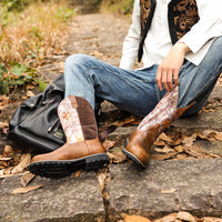 Santiag mi-haute marron Simili Cuir Homme - Coutures décoratives et semelle crantée 2