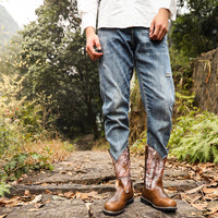 Santiag mi-haute marron Synthétique Homme - Camouflage automnal à coutures discrètes 7
