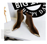 Santiag mi-haute noir Daim Synthétique Femme - Bout pointu doré, talons aiguilles dorés 4