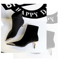 Santiag mi-haute marron Daim Synthétique Femme - Élégance avec bout et talon dorés 3