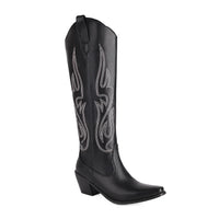 Santiag haute noir Simili Cuir Femme - Broderies géométriques, talon cubain moderne 5