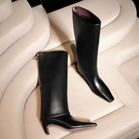 Botte haute noir Cuir Femme - Santiags noires bout carré élégantes modernes 6