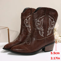 Santiag mi-haute rouge Simili Cuir Femme - Élégantes avec broderies traditionnelles rouges 4