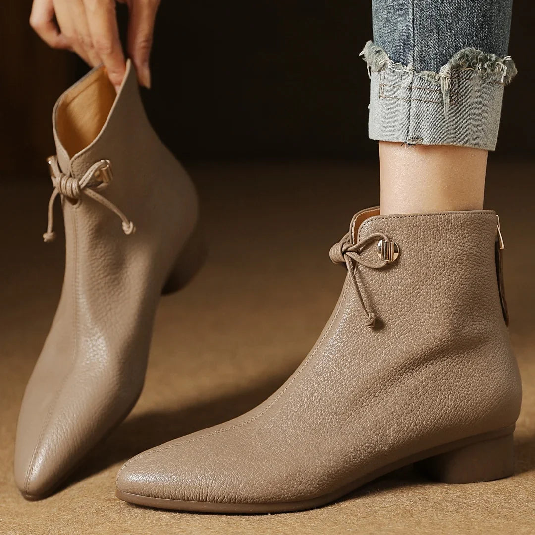 Bottine à talon marron clair Cuir Femme - Bottines chic en cuir beige grainé 4