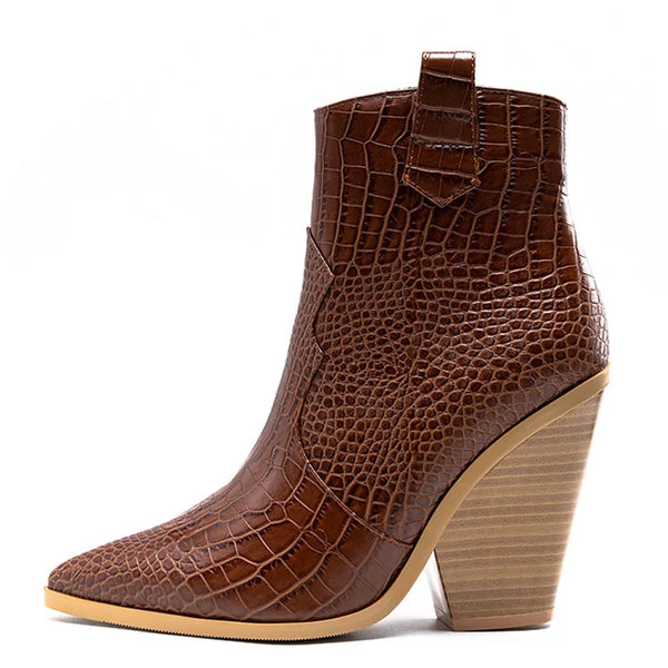 Santiag mi-haute doré Synthétique Femme - Motif crocodile doré audacieux