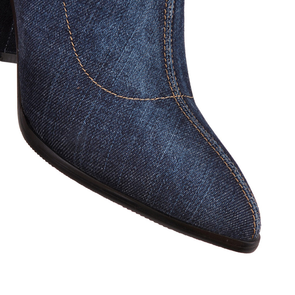 Botte haute bleu Synthétique Femme - Santiags denim avec détails effilochés 3