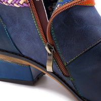 Santiag mi-haute bleu Cuir Femme - Broderies florales et sangles multicolores 5