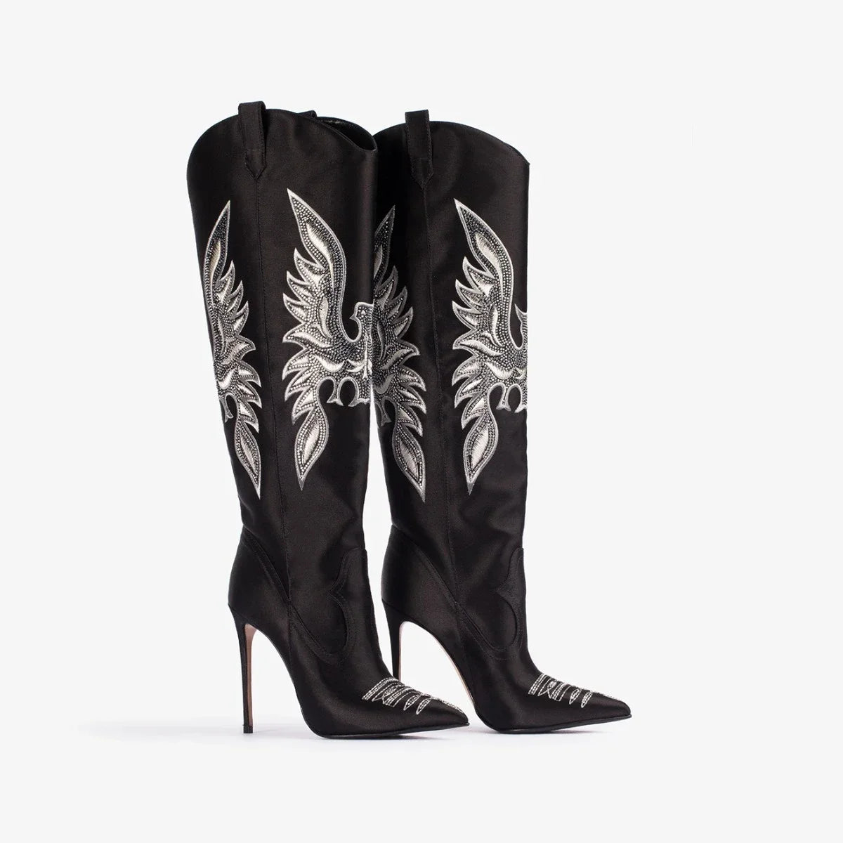 Santiag haute noir Synthétique Femme - Motifs brodés aigle argenté 5
