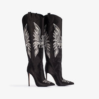 Santiag haute noir Synthétique Femme - Motifs brodés aigle argenté 5