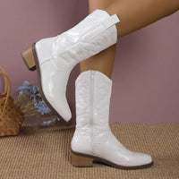 Santiag mi-haute dorée Simili Cuir Femme - Broderies western et éclat doré chic 2