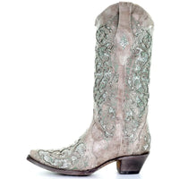 Santiag mi-haute marron Simili Cuir Femme - Broderies florales élégantes et ornementées 1